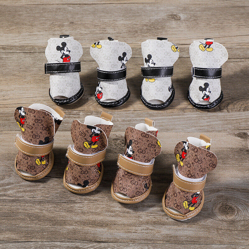 ​​​​​​​4Pcs Dog Anti-Slip Shoes Sneakers for Small Dogs: White and Brown (3 sizes available)