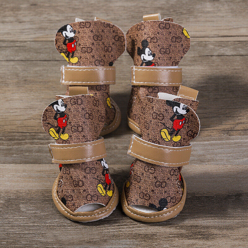 ​​​​​​​4Pcs Dog Anti-Slip Shoes Sneakers for Small Dogs: White and Brown (3 sizes available)